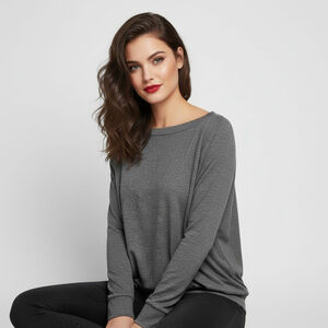 Halife Medium Gray Long Sleeve Wide Neck Sweater